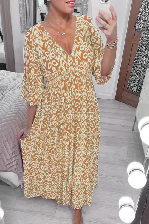 Eliza™-  Blomsterkjole med V-hals