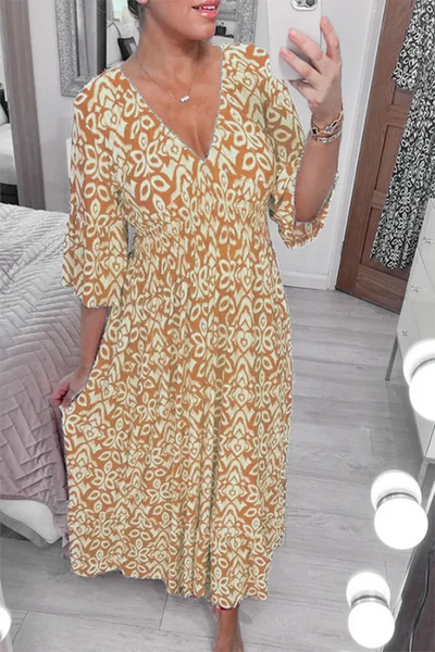 Eliza™-  Blomsterkjole med V-hals