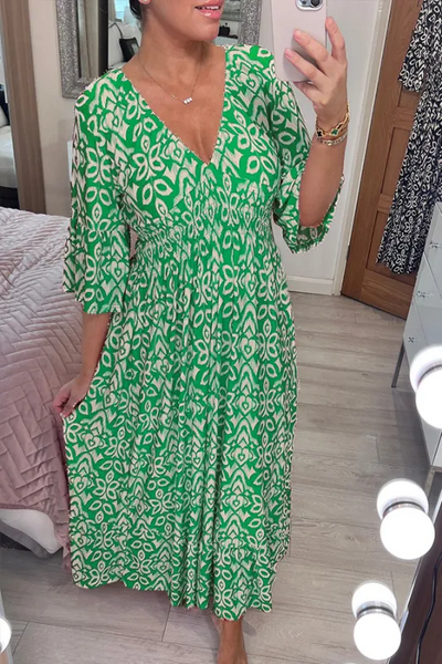 Eliza™-  Blomsterkjole med V-hals